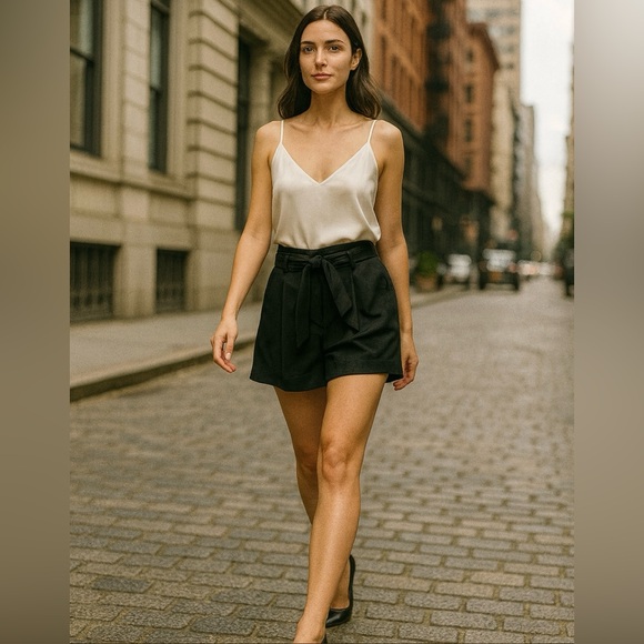Black Halo Pleated High Waist Belted Trouser Shorts Size 2 💛🍄 - Picture 1 of 8